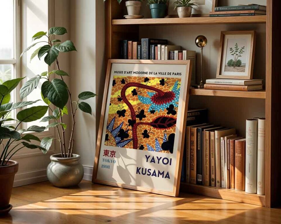 Yayoi Kusama Tokyo & Paris 1998 Exhibition Poster Print | Colourful Abstract Dot Butterfly & Polka Dot Wall Art | Contemporary Japanese Pop Art