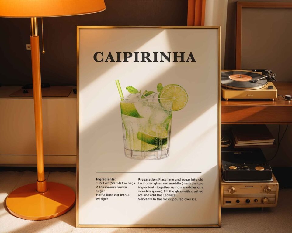 Caipirinha Cocktail Recipe Poster Print | Minimalist Bar Cart Wall Art | Kitchen & Dining Room Decor | Bar Cart Decor Poster Print