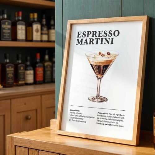 Classic Espresso Martini Recipe Wall Art | Illustrated Cocktail Poster for Home Bar | Kitchen & Bar Cart Decor Poster Print
