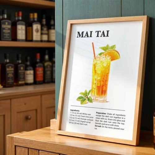 Mai Tai Cocktail Recipe Poster Print | Minimalist Bar Cart Wall Art | Kitchen & Dining Room Decor | Illustrated Cocktail Guide