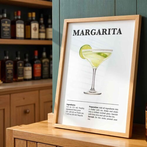 Margarita Cocktail Recipe Poster Print | Minimalist Bar Cart Wall Art | Kitchen & Dining Room Decor | Illustrated Cocktail Guide