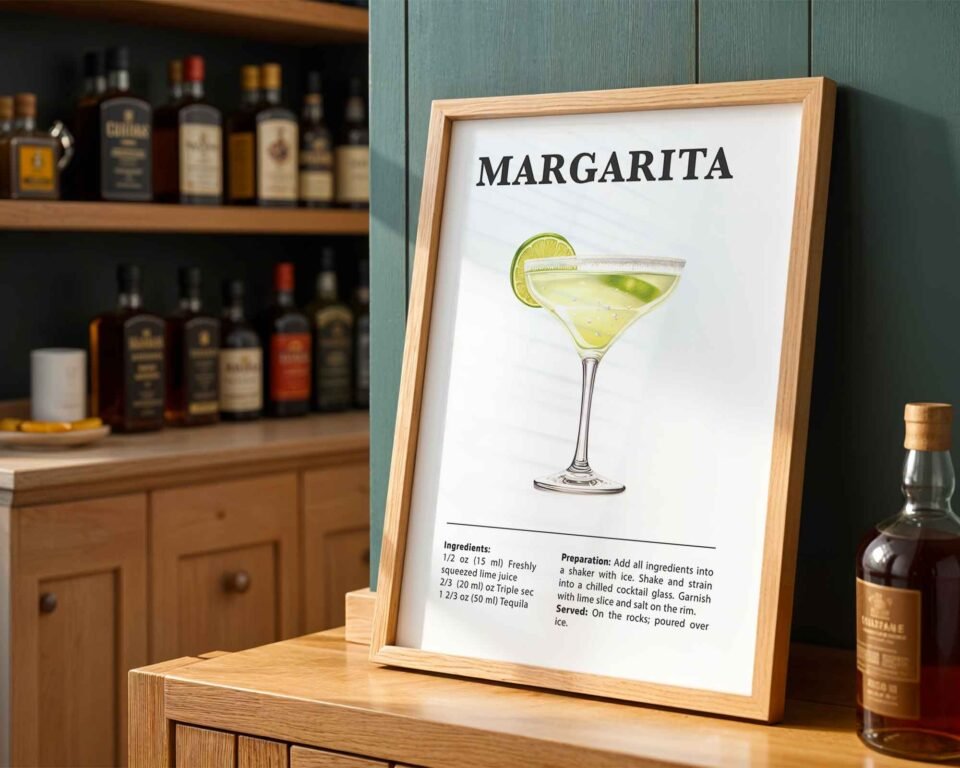 Margarita Cocktail Recipe Poster Print | Minimalist Bar Cart Wall Art | Kitchen & Dining Room Decor | Illustrated Cocktail Guide