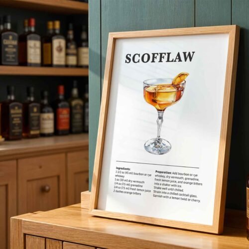 Scofflaw Cocktail Recipe Poster Print | Minimalist Bar Cart Wall Art | Kitchen & Dining Room Decor | Illustrated Cocktail Guide