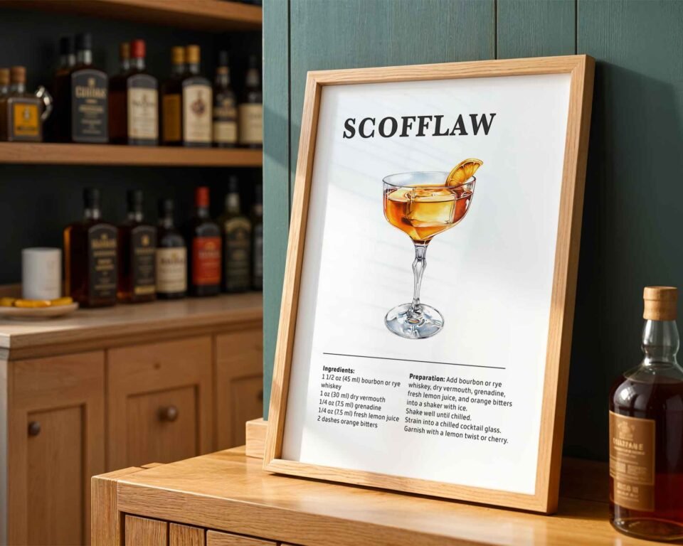 Scofflaw Cocktail Recipe Poster Print | Minimalist Bar Cart Wall Art | Kitchen & Dining Room Decor | Illustrated Cocktail Guide