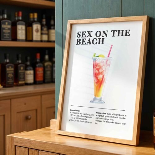 Sex on the Beach Cocktail Recipe Poster Print | Minimalist Bar Cart Wall Art | Kitchen & Dining Room Decor | Illustrated Cocktail Guide