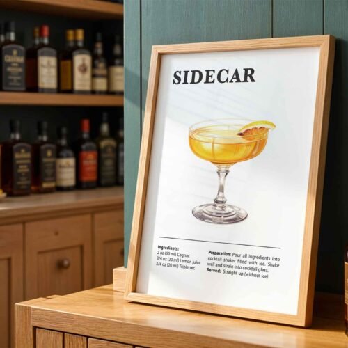 Sidecar Cocktail Recipe Poster Print | Minimalist Bar Cart Wall Art | Kitchen & Dining Room Decor | Illustrated Cocktail Guide