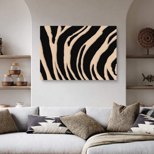 Zebra Stripe - Black and Cream Abstract Art Lines on Canvas Print, Earth Tone Wavy Pattern Print, Graphic Safari Wall Art