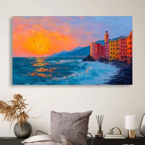 Impasto Sunset Over Italian Coast Canvas Print,