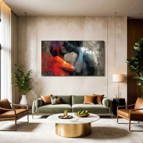 Abstract Couple Kissing Canvas Print – Passionate Lovers Bedroom Wall Art