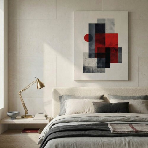 Modernist Constructivist Geometric Art Print - Retro Red & Black Abstract Composition - Bauhaus Style Geometric Abstract Wall Art