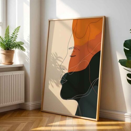 Minimalist Fine Line Portrait - Abstract Female Silhouette Wall Art, Serene Woman Profile Art Neutral Earth Tone Poster Print