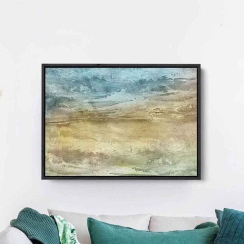 Neutral Abstract Landscape Canvas Art - Earthy Sage & Tan Wall Decor - Modern Minimalist Textured Painting Print - Large Horizontal Wall Hanging