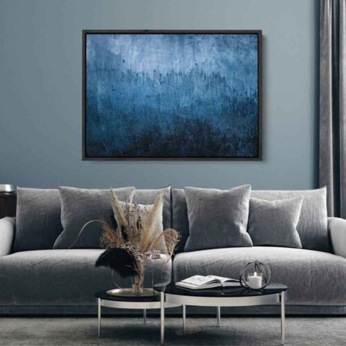 Slate Shadows Industrial Abstract Canvas Print - Moody Dark Blue Grungy Wall Art - Contemporary Textured Metal Look Decor - Sophisticated Masculine Art
