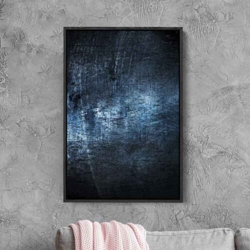 Urban Steel Dark Blue Abstract Canvas Print - Moody Textured Industrial Wall Art - Contemporary Scratched Metal Look Decor - Sophisticated Masculine Art