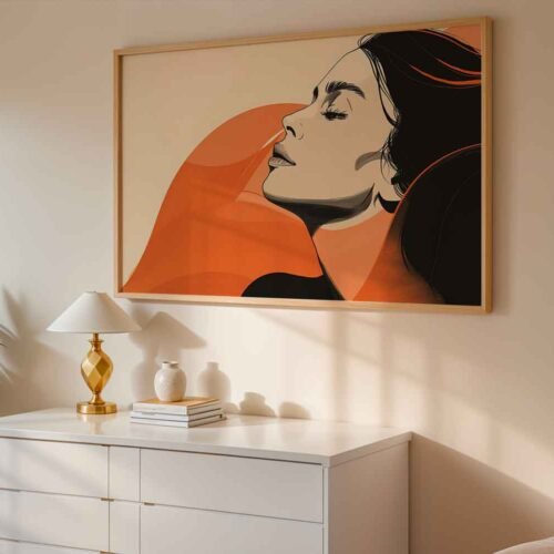 Mid Century Modern Woman Art - Terracotta and Black Female Silhouette Poster Print, Retro Aesthetic Wall Decor, Burnt Orange Abstract Portrait Art