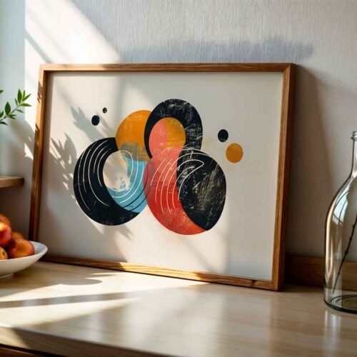 Textured Organic Shapes Wall Art - Abstract Geometric Circle Print, Textured Earth Tone Wall Art, Burnt Orange Red & Black Landscape Poster