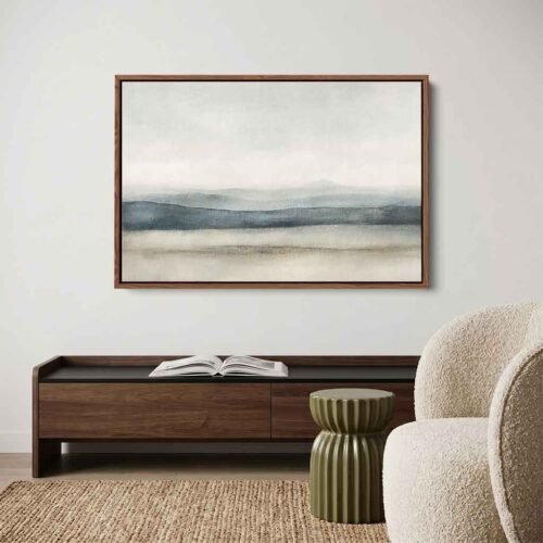 Endless Calm - Abstract Landscape Canvas Wall Art - Minimalist Blue and Neutral Horizon Canvas Print