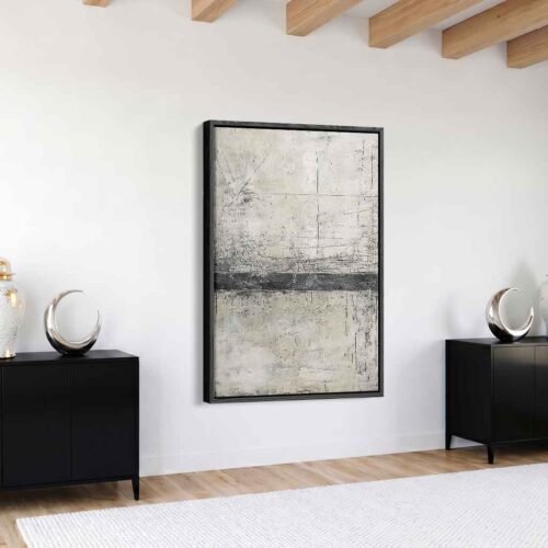 Grey Horizon - Wall Art, Quiet Strength: Minimalist Grey Horizon Industrial Abstract Art. Industrial Textured Canvas for Living Room Decor.