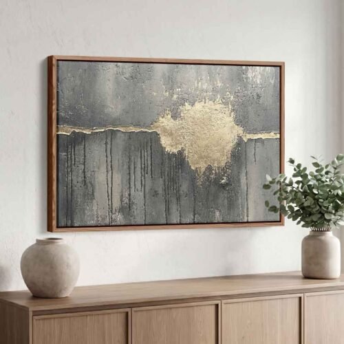 Gold Splash - Wall Art, Illuminated Industry: Large Gold & Grey Textured Abstract Art. Ready to Hang Premium Modern Art for Living Room Decor.