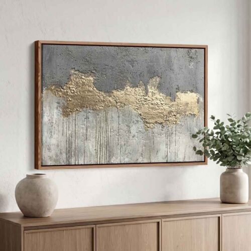 Warm Ochre Slate - Art Prints, Raw Opulence: Luxury Gold Foil & Industrial Concrete Impasto Art. High-End Ready to Hang Canvas Art.