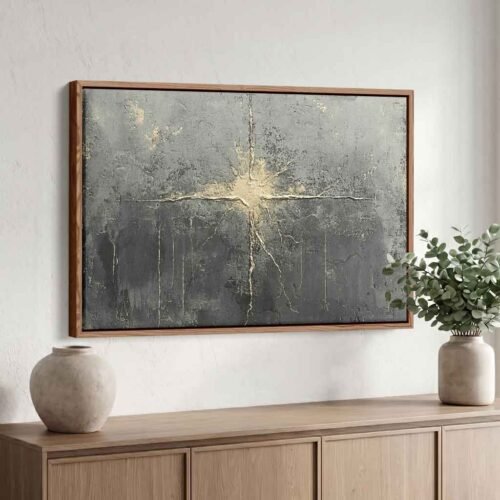 Celestial Noir - Wall Art. Distressed Gold Starburst & Industrial Slate Canvas Art. Spiritual Wall Decor for Bedroom, Ready to Hang Canvas Print.