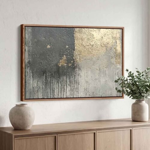 Urban Majesty - Wall Art: Luxury Gold Foil & Industrial Concrete Impasto Art. Large Canvas for Modern Office, Ready to Hang Canvas Art Prints.