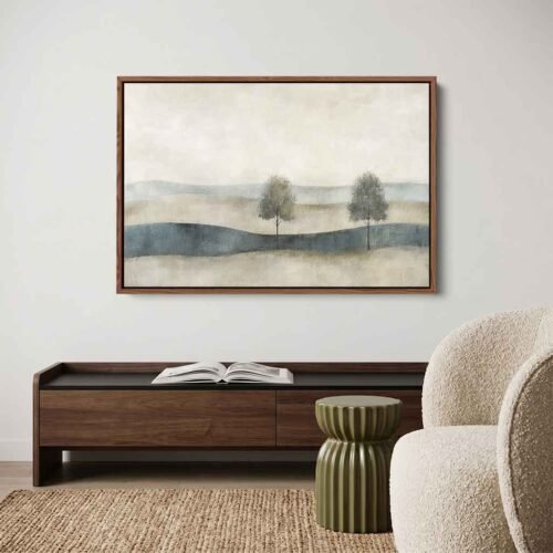 Solitary Trees - Art Prints, Tranquil Companions. Large Serene Two Trees Canvas Art. Calm Nature Wall Decor for Bedroom or Living Room.
