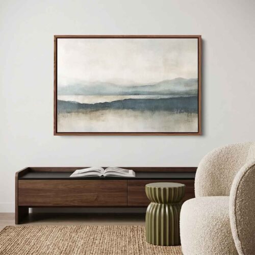 Midnight Peaks - Wall Art, Textured Blue Minimalist Mountain Landscape. Calming Neutral Wall Art for Bedroom. Minimalist Mountain Artwork.