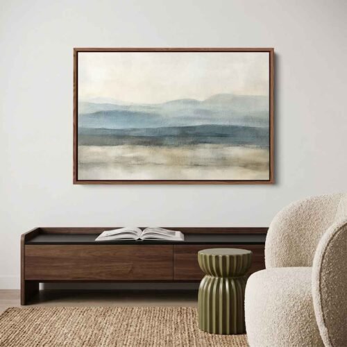 Nature in Balance - Art Prints, Abstract Blue and Beige Mountain Landscape. Calming Neutral Wall Art Prints for Modern Living Room.