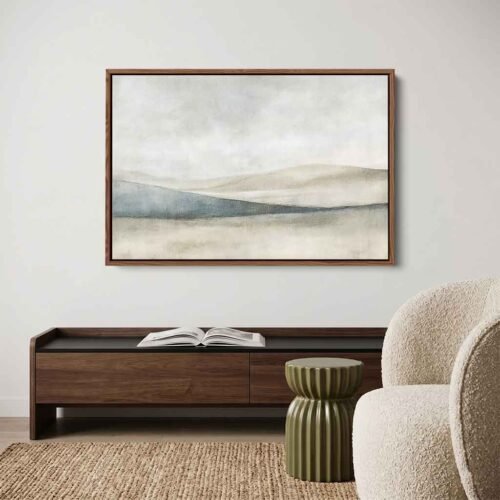 Sandy Beige - Art Prints, Balanced Serenity: Modern Minimalist Neutral and Blue Abstract Art. Large Serene Minimalist Landscape Canvas Print. 