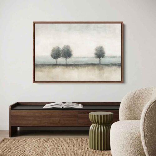 Nature’s Trinity - Wall Art, Large Serene Three Trees Neutral Canvas Art. Calming Neutral Wall Art for Living Room. Framed Minimalist Art Decor.