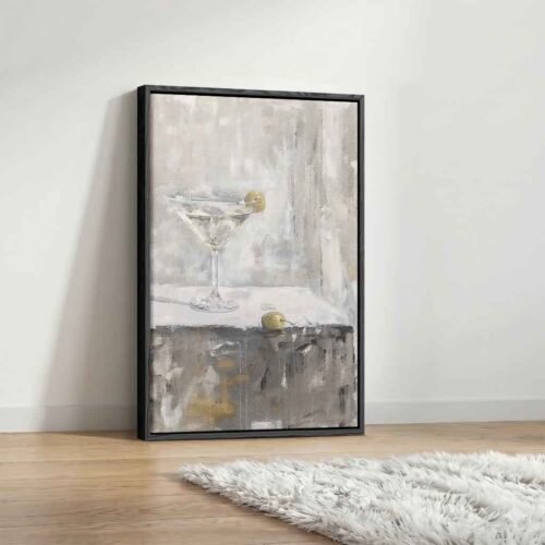 Elevated Cocktail - Wall Art, Minimalist Sophisticated Drink Art. Modern Art Grey and Gold Still Life - Palette Knife Wall Art Prints Framed.
