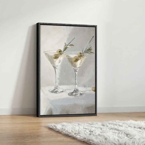 Dual Martini - Wall Art, The Art of the Evening. Textured Light Neutral Still Life - Elegant Drinks Art. Cocktail Print for Dining Room Art.