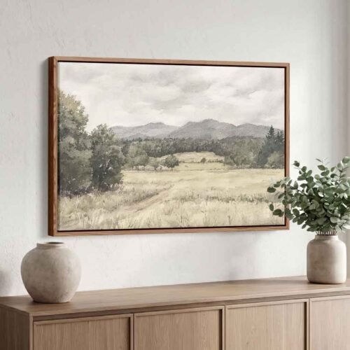 Heritage Horizons - Art Prints, Moody Antique Landscape. Mountain Ridge Wall Decor, Ready to Hang Rustic Farmhouse Nature Artwork.