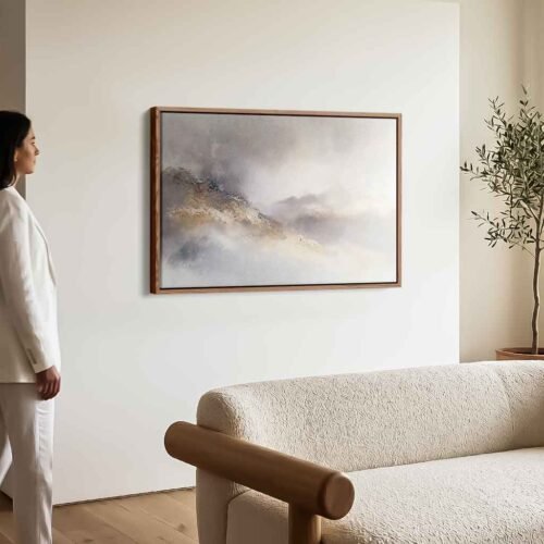 Misty Impasto - Wall Art, Sculpted Serenity: Minimalist Impasto Mountain Abstract Art. Sophisticated Neutral Wall Decor to Calm Your Home.