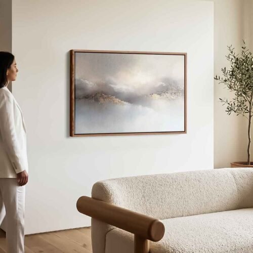 Peak Tranquility - Art Prints, Serene Atmospheric Mountain Landscape Wall Art. Modern Impasto Style Canvas Art Prints for Wall Decor.