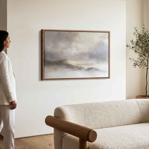 Tactile Serenity - Wall Art, Minimalist Impasto Texture Abstract Landscape Art. Serene Atmospheric Mountain Canvas Print to Calm Your Bedroom.