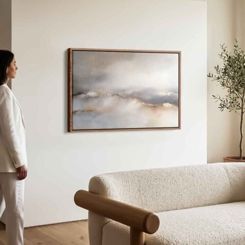 Endless Stillness - Art Prints, Neutral Horizon Abstract Landscape. Minimalist Impasto Texture Canvas Art - Modern Earth Tone Wall Decor.