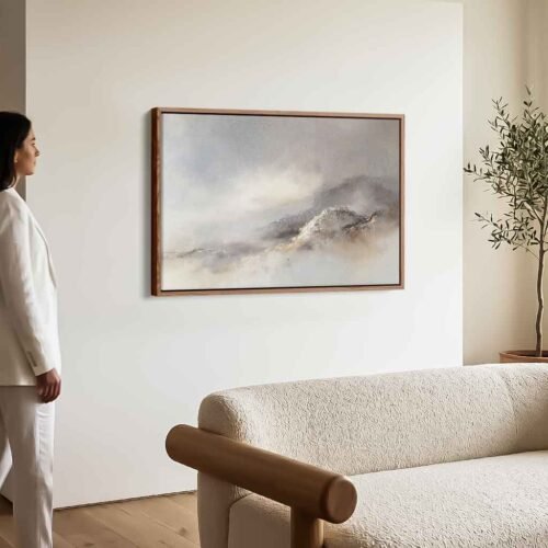 Misty Grey - Art Prints, The Art of Stillness: Atmospheric Neutral Landscape Canvas Print. Contemporary Minimalist Earth Tone Abstract Wall Art.