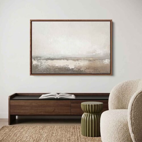 Serene Earthy Horizon - Canvas Art, Grounded Tranquility. Charcoal & Warm Tan Abstract Horizon Art. Calming Wall Decor for Living Room.
