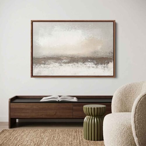Earthbound Serenity - Art Prints, Wabi-Sabi Minimalist Brown Horizon Art. Neutral Shoreline Canvas Art, Dark Brown and Cream Landscape Print.