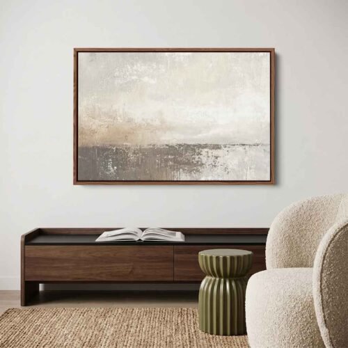 Earthbound Calm - Wall Art. Serene Earthy Field Canvas Art, Warm Tan and Dark Brown Abstract Landscape Print, Calming Distressed Wall Decor.