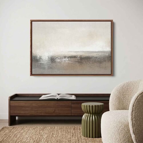 Sandy Taupe - Wall Art, Serene Earthy Horizon Abstract Art. Beige and Dark Brown Abstract Landscape Print, Calming Distressed Wall Decor.