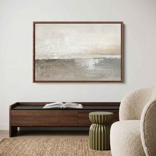 Silent Tides - Wall Art, Minimalist Wabi Sabi Cross-Hatched Abstract Art. Textured Abstract Horizon Canvas Print, Wabi Sabi Grey Palette Wall Art.