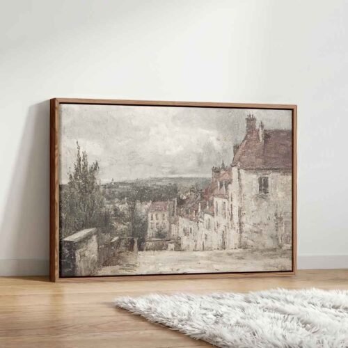 Streets of Nostalgia - Art Prints, Textured Impressionist French Village Canvas. Elegant Neutral Wall Art for Living Room, Scenic Antique Decor.