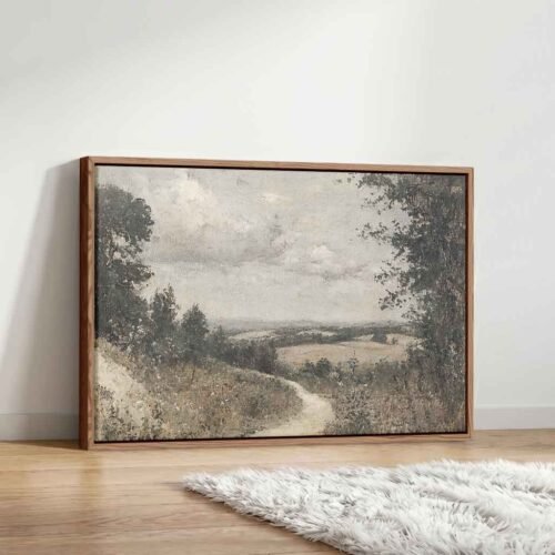 The Road Home - Wall Art, Vintage Winding Path Countryside Landscape. Large Rustic Path Canvas Print, Peaceful Rural Field Wall Decor.