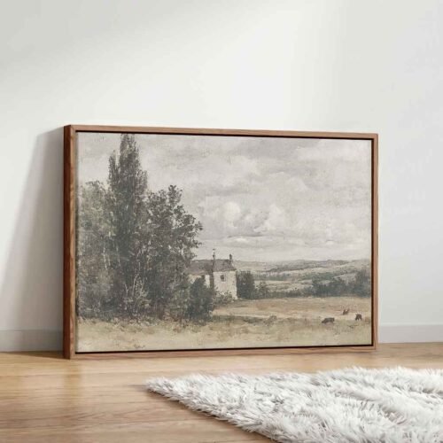 Heritage Pastoral - Art Prints, Vintage Cow Pasture Landscape Canvas Art.Muted Tonalist Cattle Artwork, Palette Knife Landscape Print.