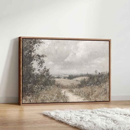 Valley Vista - Art Prints, Muted Impressionist Meadow & Valley Framed Wall Art. Countryside Landscape Canvas Wall Art, Neutral Wall Decor.
