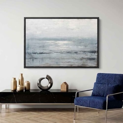 Oceans of Serenity - Art Prints, Mist Seascape Abstract Canvas Art. Calm Blue Abstract Ocean Art for Bedroom, Ready to Hang Canvas Prints.