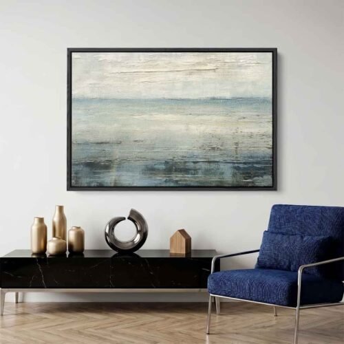 Soft Seascape - Art Prints, Serene Blue Weathered Abstract Seascape. Soft Blue Horizon Art, Contemporary Impasto Coastal Canvas Prints.